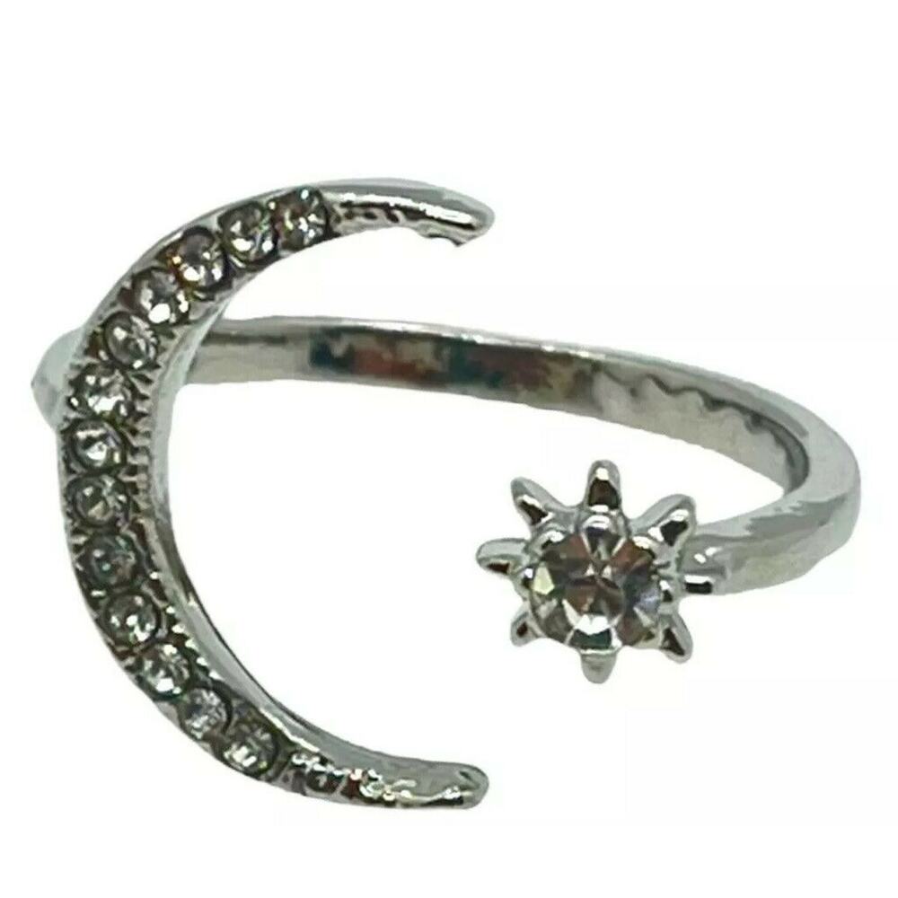 Wrap Ring Crescent Moon Star Celestial Womens Sil… - image 1